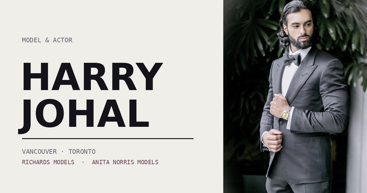 Harry Johal website preview: model and actor portfolio